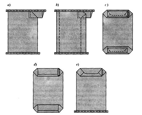 Схемы конструкций многослойных мешков с закрытой горловиной (с клапаном)