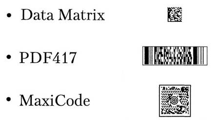 Наиболее распространенной двухмерной символикой являются штрих-коды PDF 417 и системы Data Matrix и MaxiCode